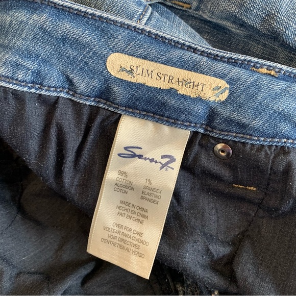 SIZE 14 SEVEN7 SLIM STRAIGHT LIGHT BLUE JEAN FRAYED HEM STRETCH - Picture 15 of 16